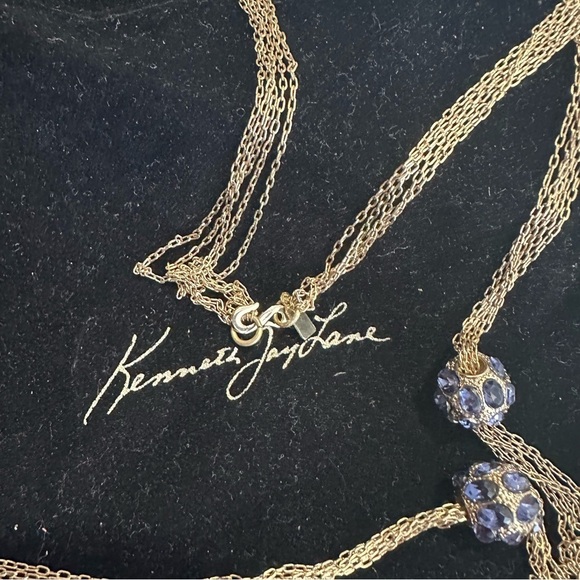 KENNETH JAY LANE SIGNED NECKLACE WITH BLUE CRYSTALS and POUCH - Picture 4 of 11
